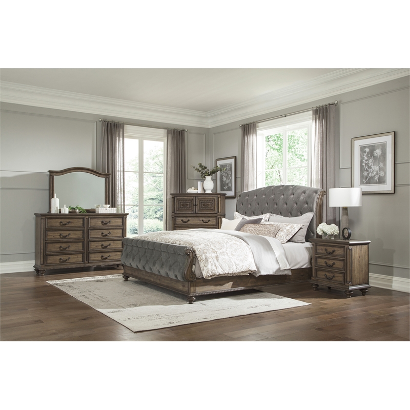 Pemberly Row 3-Drawer Pecan Veneer Nightstand with Turned Feet - Weathered Pecan