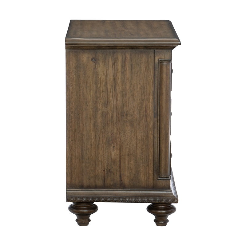 Pemberly Row 3-Drawer Pecan Veneer Nightstand with Turned Feet - Weathered Pecan