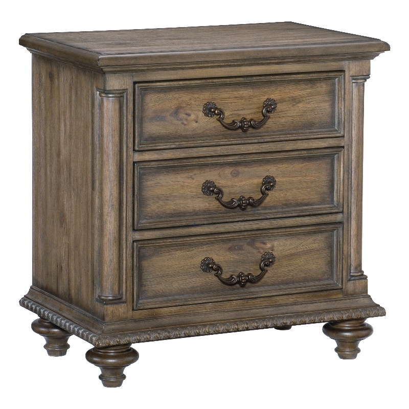 Pemberly Row 3-Drawer Pecan Veneer Nightstand with Turned Feet - Weathered Pecan