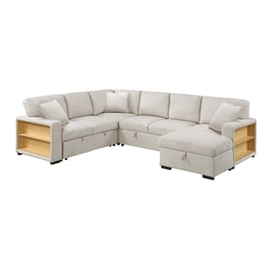 Pemberly Row Boucle Sectional with Right Chaise Pull-Out Bed and USB in Beige