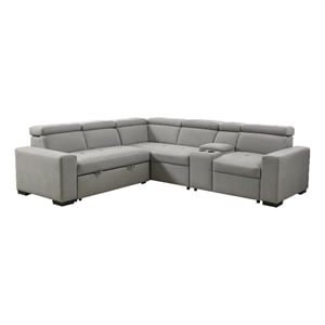 Pemberly Row Polished Microfiber 3-Pc Sectional with Pull-Out Bed in Light Gray