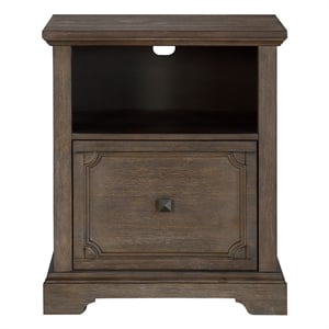 Pemberly Row Acacia Veneer Lateral File Cabinet with Casters in Dark Oak