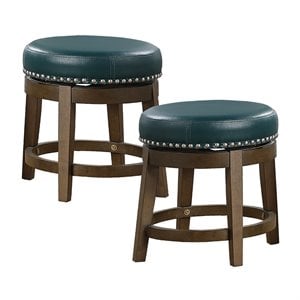 Pemberly Row 18&quot Faux Leather Round Swivel Dining Stool with Nailhead in Green