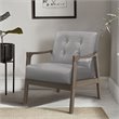 Pemberly Row Rubberwood Button-Tufted Faux Leather Accent Chair in Light Gray