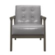 Pemberly Row Rubberwood Button-Tufted Faux Leather Accent Chair in Light Gray
