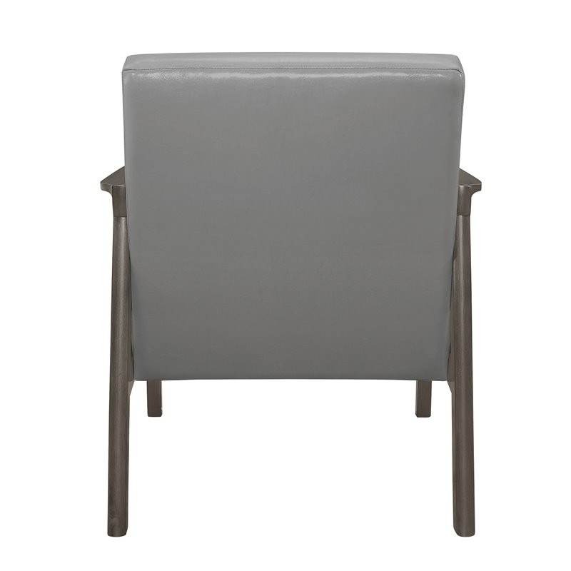 Pemberly Row Rubberwood Button-Tufted Faux Leather Accent Chair in Light Gray