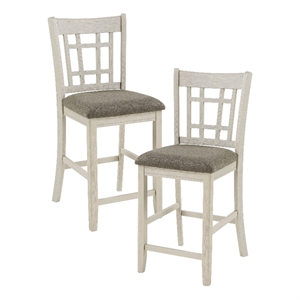 Pemberly Row Oak Veneer Full Back Counter Height Chair Set of 2 in Antique White