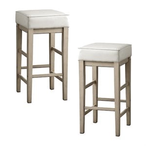 Pemberly Row 29&quot Faux Leather Bar Stool Set of 2 with Solid Wood Frame in White