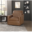 Pemberly Row Faux Leather 360-Degree Channel Back Swivel Accent Chair in Brown