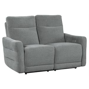 Pemberly Row Chenille Power Double Reclining Loveseat with Lay-Flat in Gray