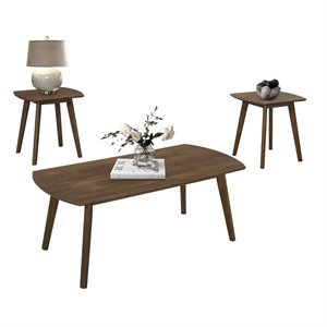 Pemberly Row 3-Piece Rubberwood Coffee Table and End Table Set in Walnut
