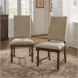 Pemberly Row Beige Upholstered Dining Side Chair with Nailhead Trim in Brown