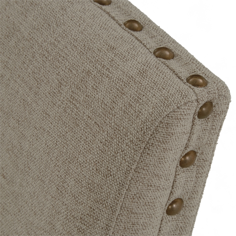 Pemberly Row Beige Upholstered Dining Side Chair with Nailhead Trim in Brown
