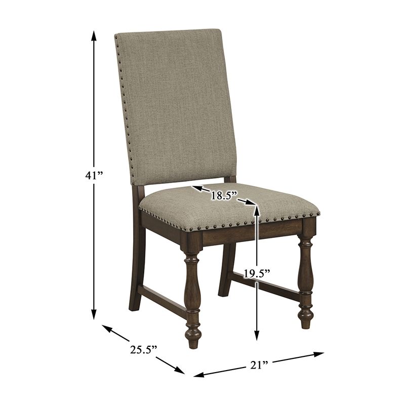 Pemberly Row Beige Upholstered Dining Side Chair with Nailhead Trim in Brown