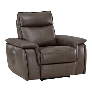 Pemberly Row Top Grain Leather Power Reclining Chair with Headrest in Dark Brown