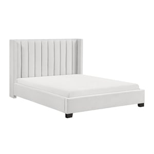 Pemberly Row Textured Fabric Wingback Queen Bed in a Box in Beige