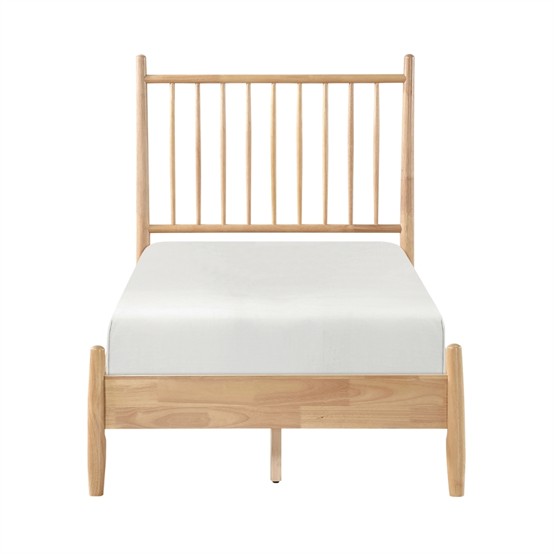 Pemberly Row Rubberwood Twin Platform Bed with Spindle Headboard in Natural