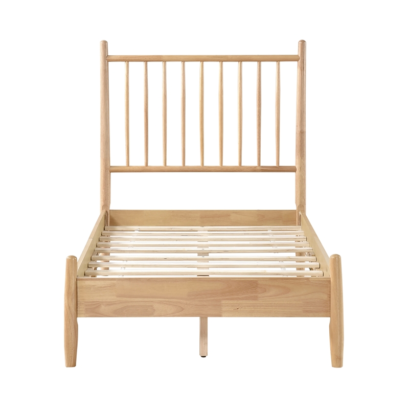 Pemberly Row Rubberwood Twin Platform Bed with Spindle Headboard in Natural