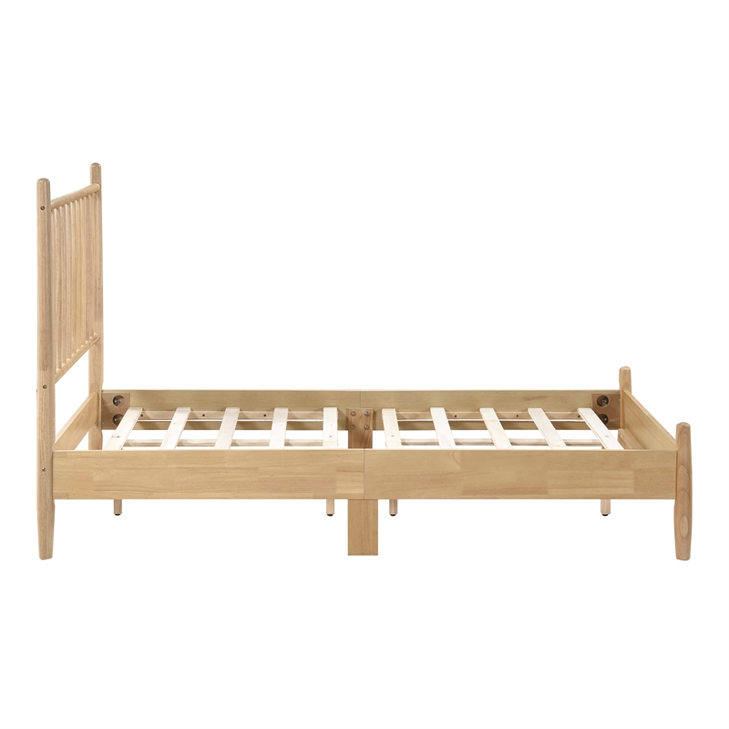 Pemberly Row Rubberwood Twin Platform Bed with Spindle Headboard in Natural