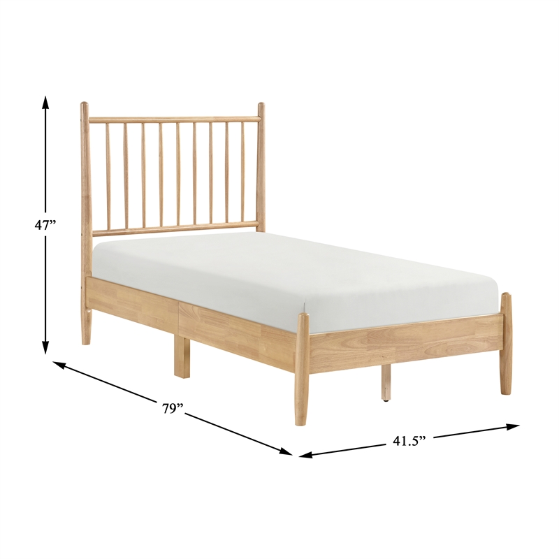 Pemberly Row Rubberwood Twin Platform Bed with Spindle Headboard in Natural