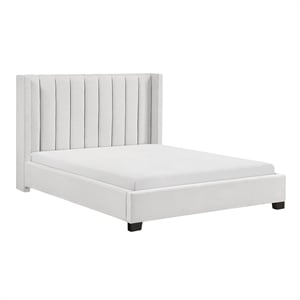 Pemberly Row Textured Wingback Full Bed in a Box with Channel Stitching in Beige