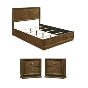 Pemberly Row Eastern King Bed and 2 Nightstands Set in Walnut
