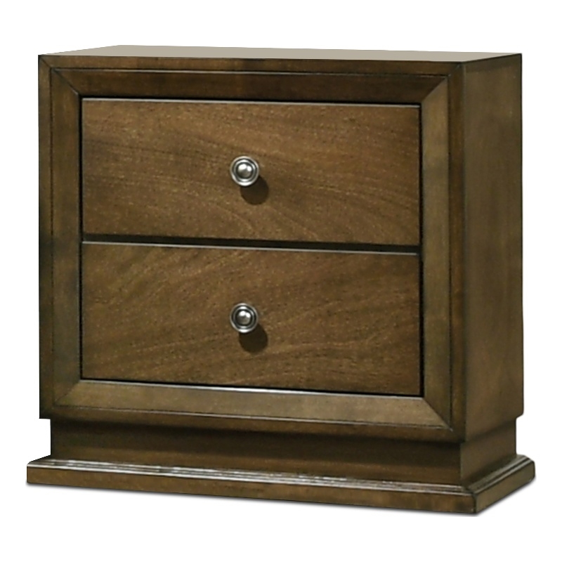 Pemberly Row Transitional Walnut 2 Nightstands and Twin Bed Set