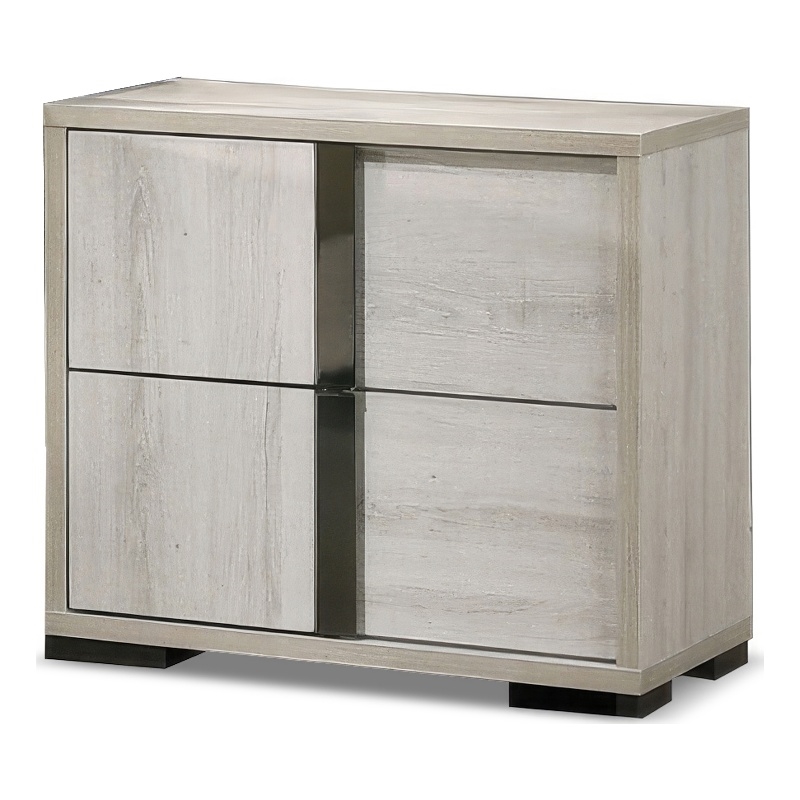 Pemberly Row Washed White Bedroom Set of Queen Bed & 2 Nightstands