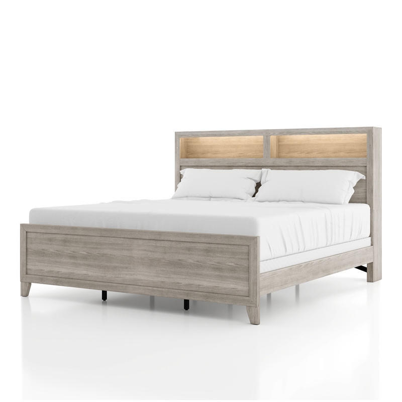 Pemberly Row Washed White Bedroom Set of Queen Bed & 2 Nightstands