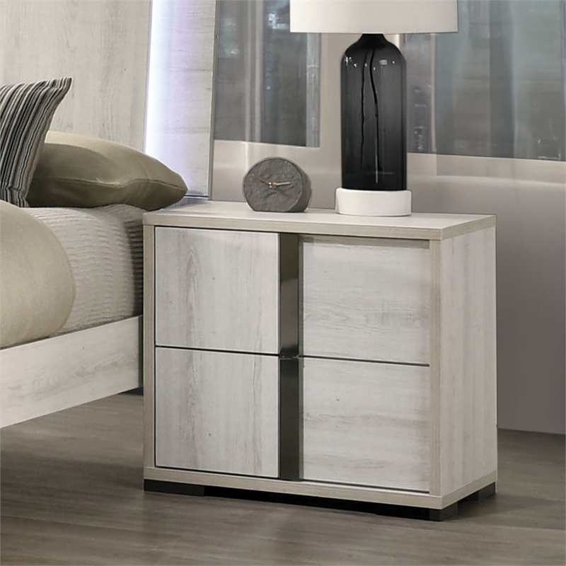 Pemberly Row Washed White Bedroom Set of Queen Bed & 2 Nightstands