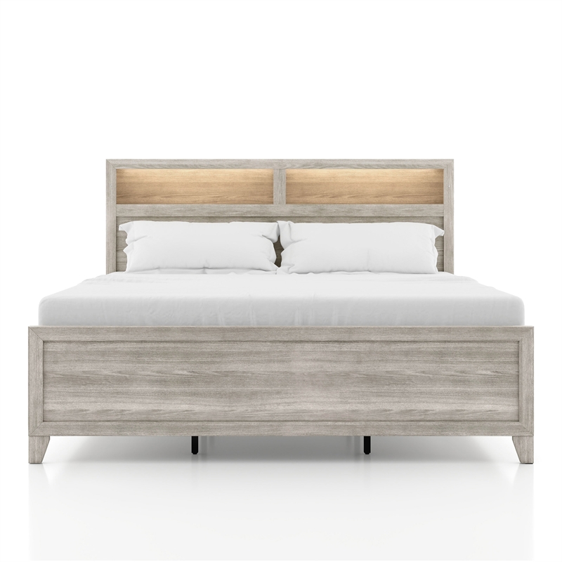 Pemberly Row Washed White Bedroom Set of Queen Bed & 2 Nightstands