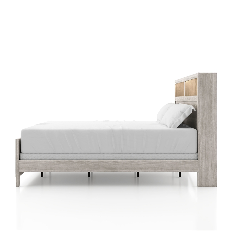 Pemberly Row Washed White Bedroom Set of Queen Bed & 2 Nightstands