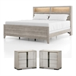 Pemberly Row Washed White Bedroom Set of Queen Bed & 2 Nightstands