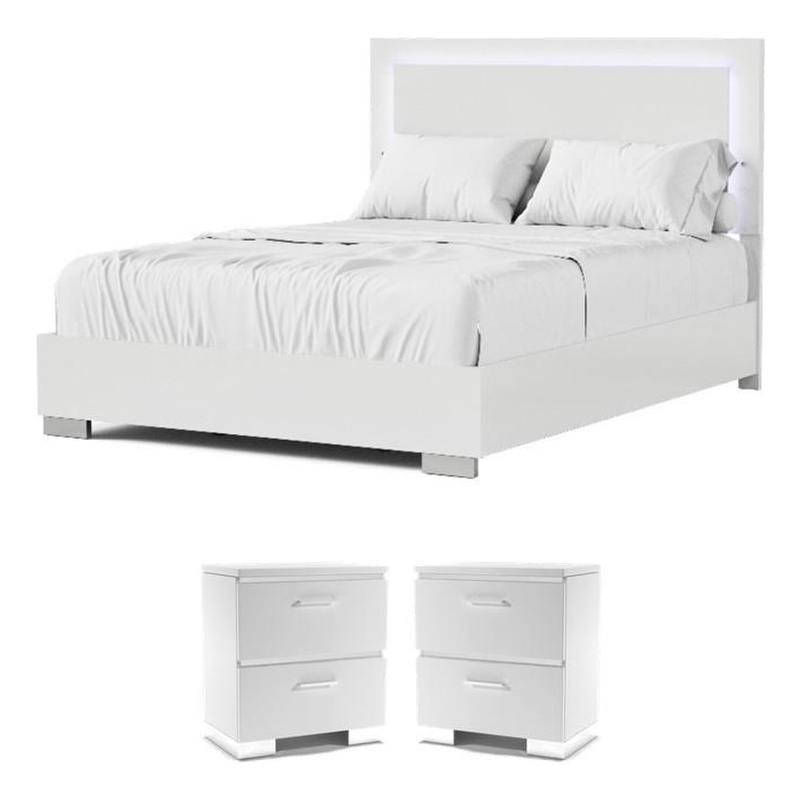 Pemberly Row White Bedroom Set with 2 Nightstands and Queen Bed
