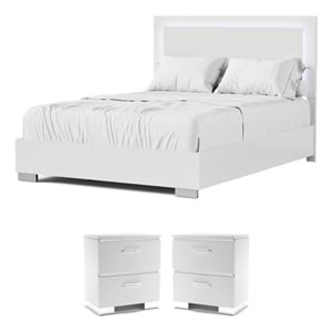 Pemberly Row White Bedroom Set with 2 Nightstands and Queen Bed