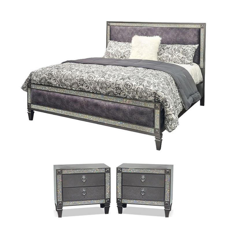 Pemberly Row Bedroom Set with 2 Nightstands and Queen Bed in Gray