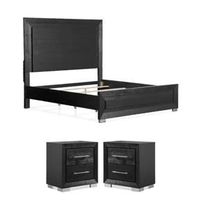 Pemberly Row King Bed and 2 Nightstands Set in Black