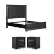 Pemberly Row King Bed and 2 Nightstands Set in Black