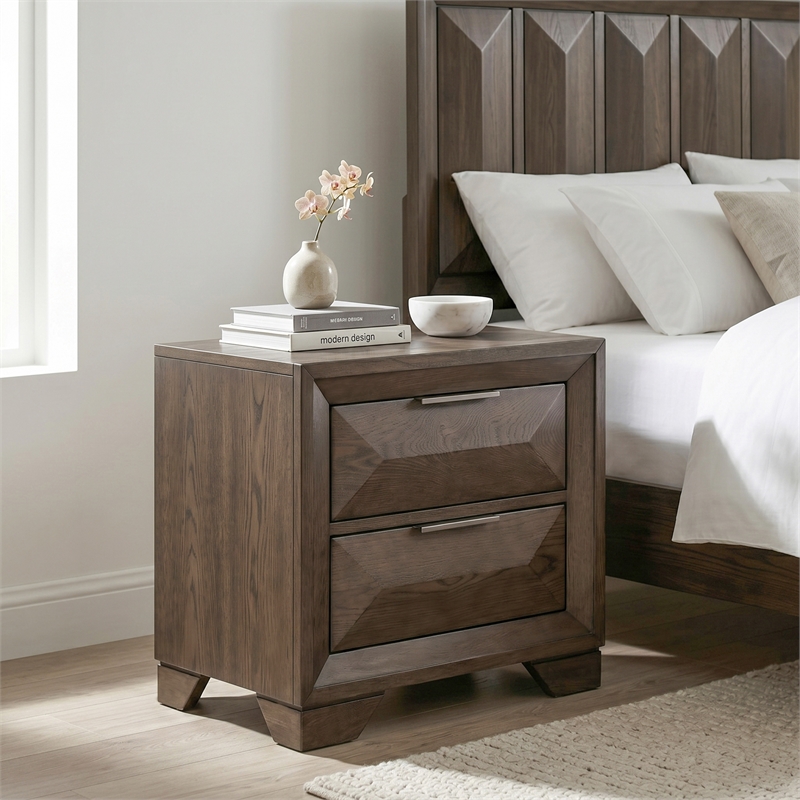 Pemberly Row Queen Bed and 2 Nightstands Set in Espresso Finish