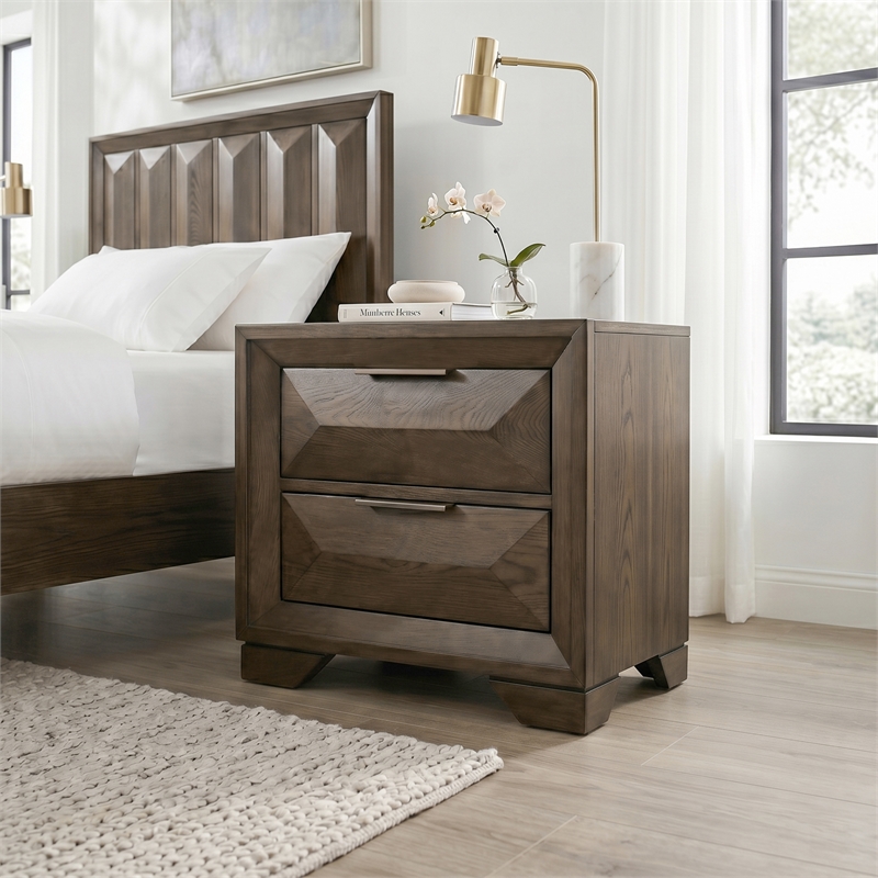 Pemberly Row Queen Bed and 2 Nightstands Set in Espresso Finish