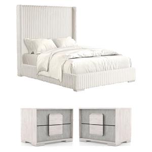 Pemberly Row Bedroom Set of 2 Nightstands and Full Bed in Washed White