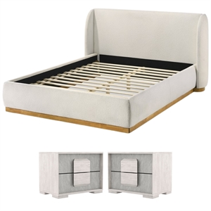 Pemberly Row Bedroom Set of 2 Nightstands and Queen Upholstered Bed