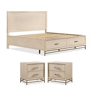 Pemberly Row Bedroom Set of 2 Nightstands and Queen Bed in Light Oak