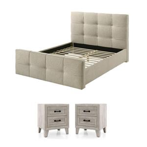 Pemberly Row Bedroom Set of 2 Nightstands and King Bed