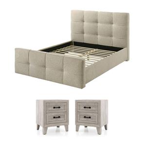 Pemberly Row Bedroom Set of 2 Nightstands and Queen Bed