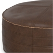 Pemberly Row Brody Round Pouf in Distressed Dark Brown Faux Leather