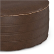 Pemberly Row Brody Round Pouf in Distressed Dark Brown Faux Leather