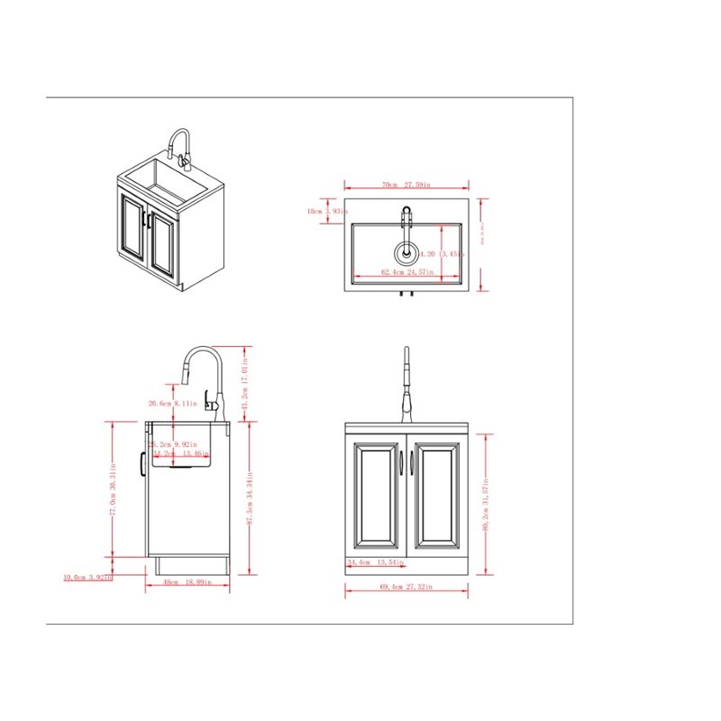 Pemberly Row Deluxe Laundry Cabinet with Stainless Steel Sink in White