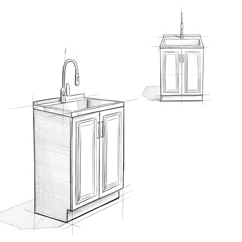 Pemberly Row Deluxe Laundry Cabinet with Stainless Steel Sink in White