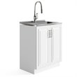 Pemberly Row Deluxe Laundry Cabinet with Stainless Steel Sink in White